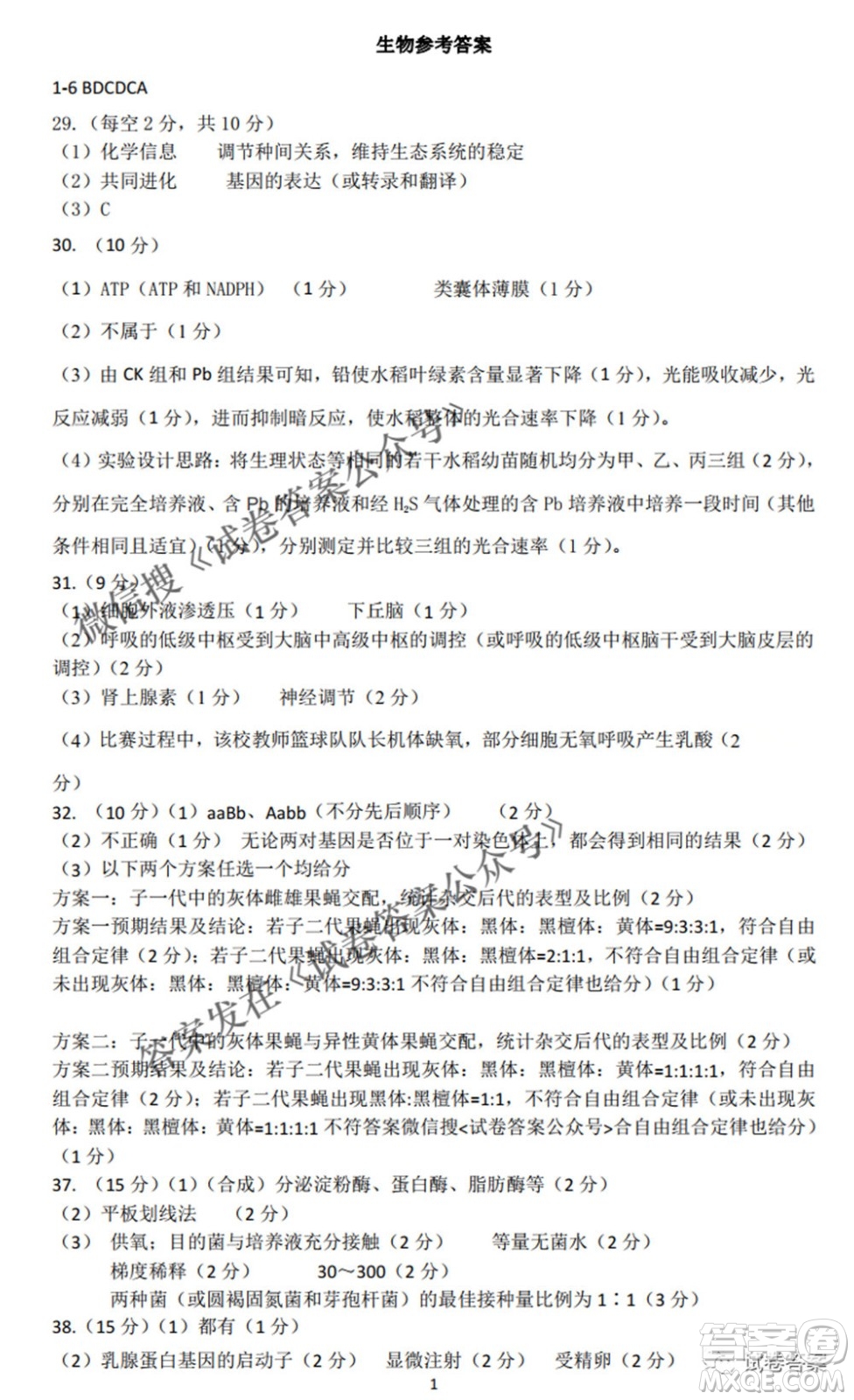 江西省八所重點(diǎn)中學(xué)2021屆高三聯(lián)考理科綜合試題及答案