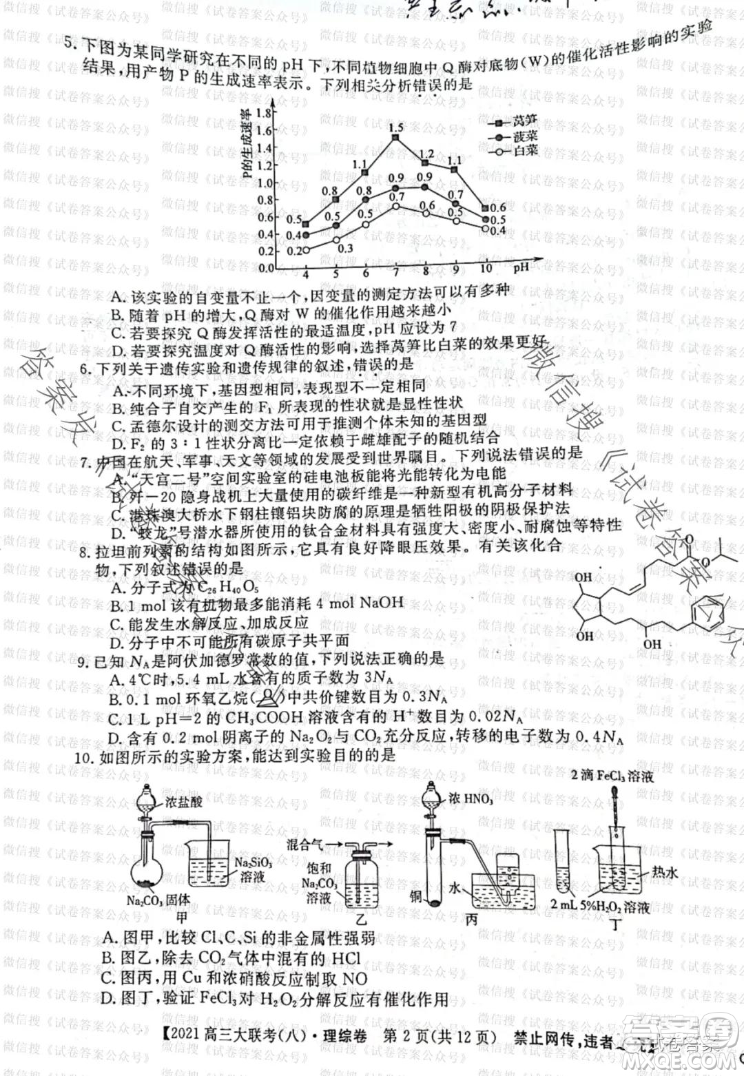 百校大聯(lián)考全國(guó)百所名校2021屆高三大聯(lián)考調(diào)研試卷八理科綜合試題及答案