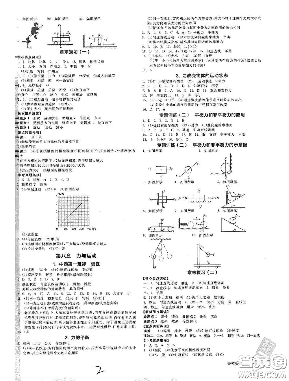 陽光出版社2021春全品作業(yè)本八年級(jí)物理下冊(cè)新課標(biāo)教科版A版答案