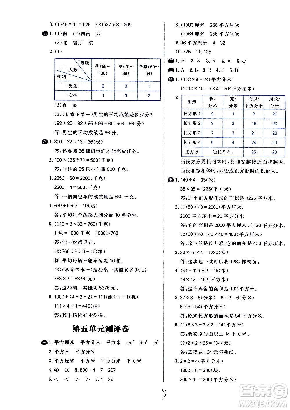 延邊大學(xué)出版社2021春陽光計(jì)劃小學(xué)試卷數(shù)學(xué)三年級下冊RJ人教版答案