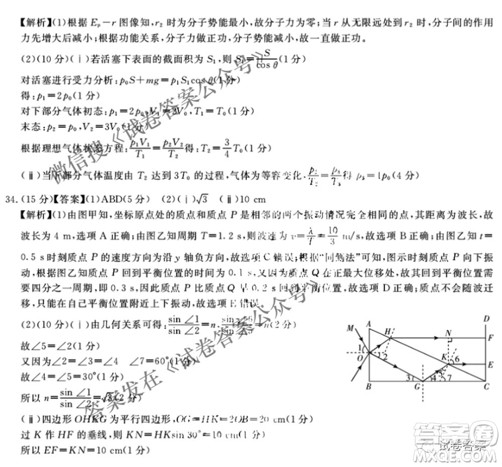 百校聯(lián)盟2021屆普通高中教育教學質(zhì)量監(jiān)測4月考試全國II卷理科綜合物理答案