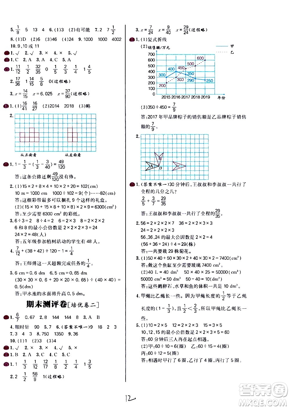 延邊大學出版社2021春陽光計劃小學試卷數(shù)學五年級下冊RJ人教版答案