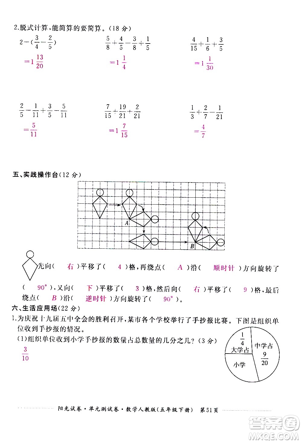 江西高校出版社2021陽光試卷單元測試卷數(shù)學(xué)五年級下冊人教版答案