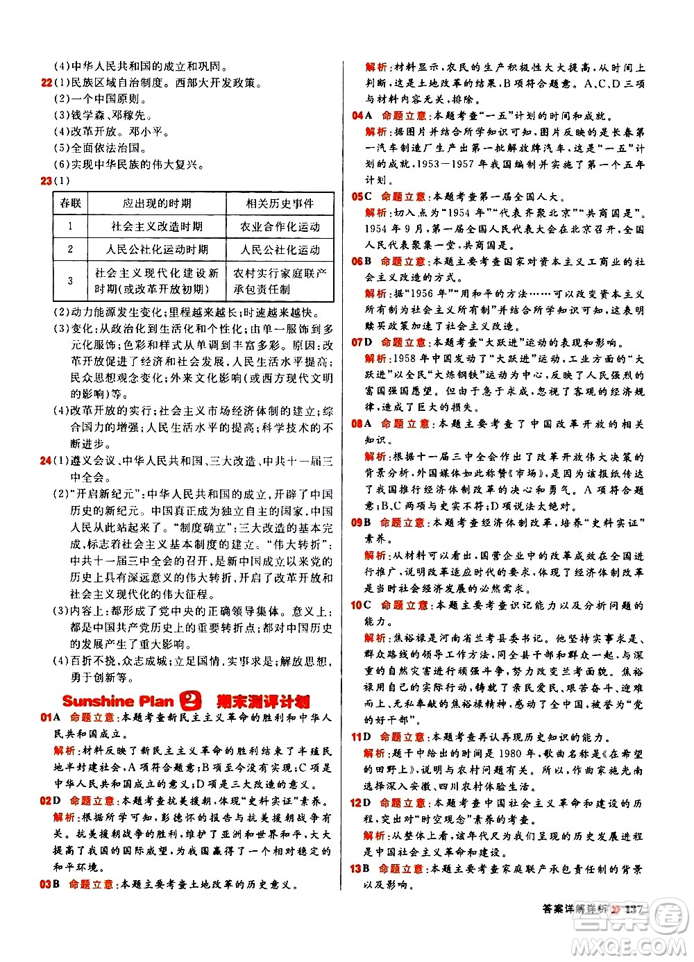 黑龍江教育出版社2021春陽(yáng)光計(jì)劃初中同步歷史八年級(jí)下冊(cè)人教版答案