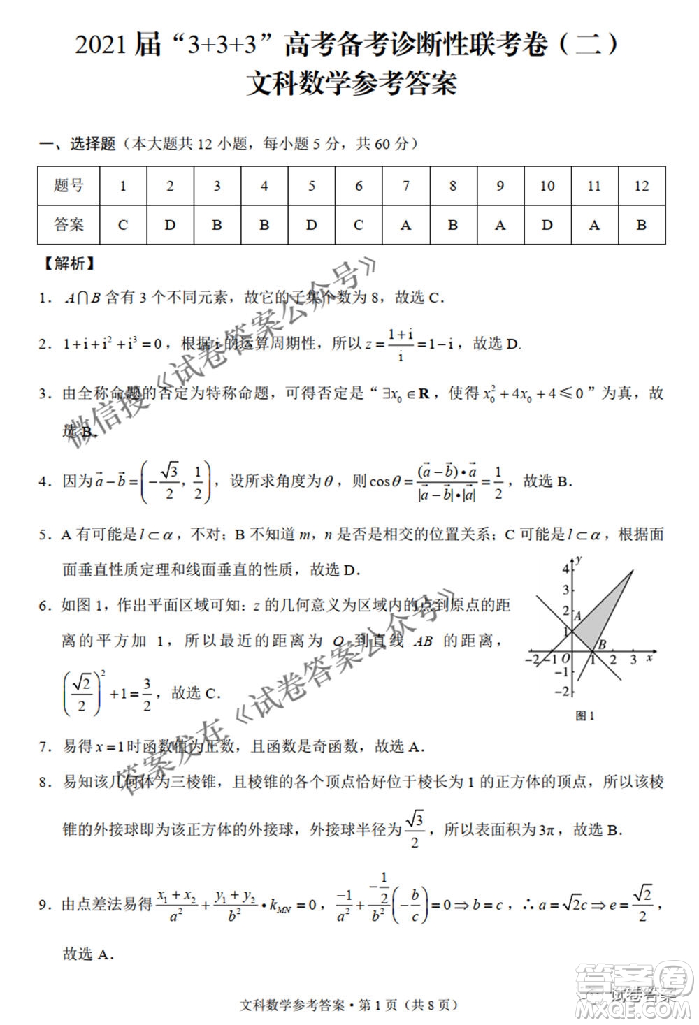 2021屆3+3+3高考備考診斷性聯(lián)考卷二文科數(shù)學試題及答案