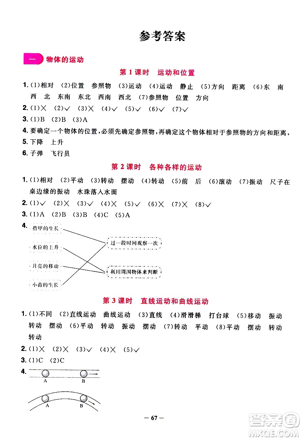 江西教育出版社2021陽光同學(xué)課時優(yōu)化作業(yè)科學(xué)三年級下冊JK教科版答案