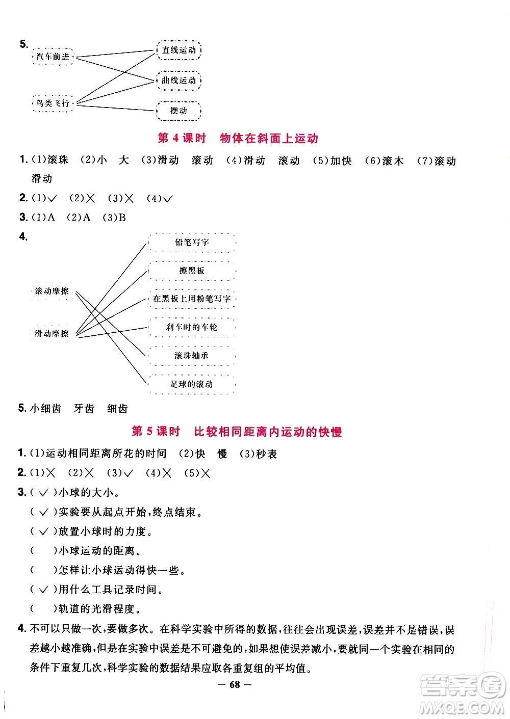 江西教育出版社2021陽光同學(xué)課時優(yōu)化作業(yè)科學(xué)三年級下冊JK教科版答案