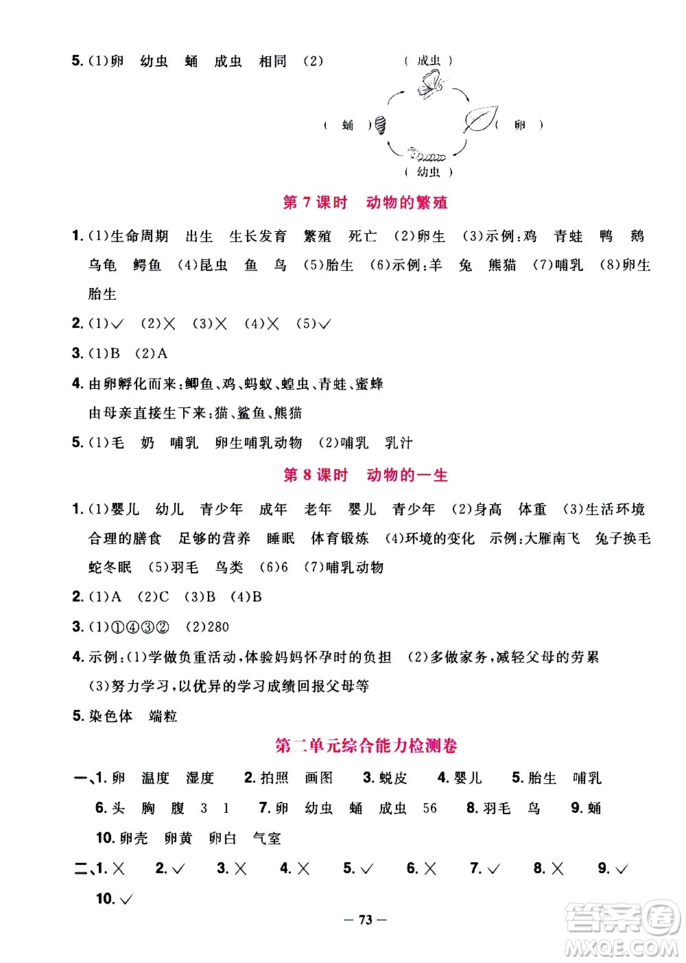 江西教育出版社2021陽光同學(xué)課時優(yōu)化作業(yè)科學(xué)三年級下冊JK教科版答案