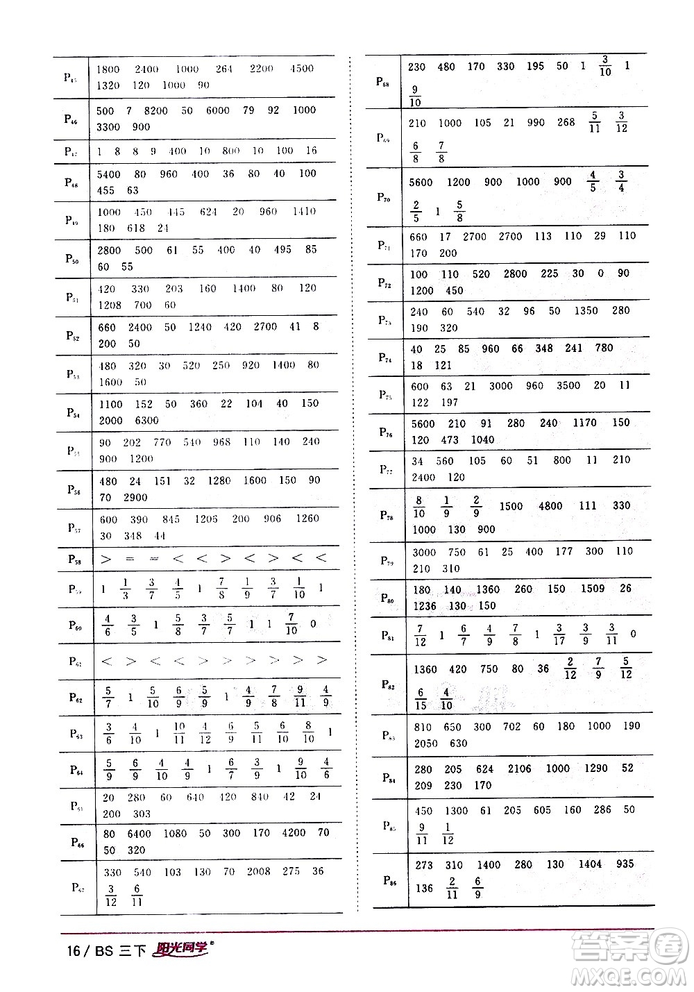 江西教育出版社2021陽光同學課時優(yōu)化作業(yè)數(shù)學三年級下冊BS北師大版答案