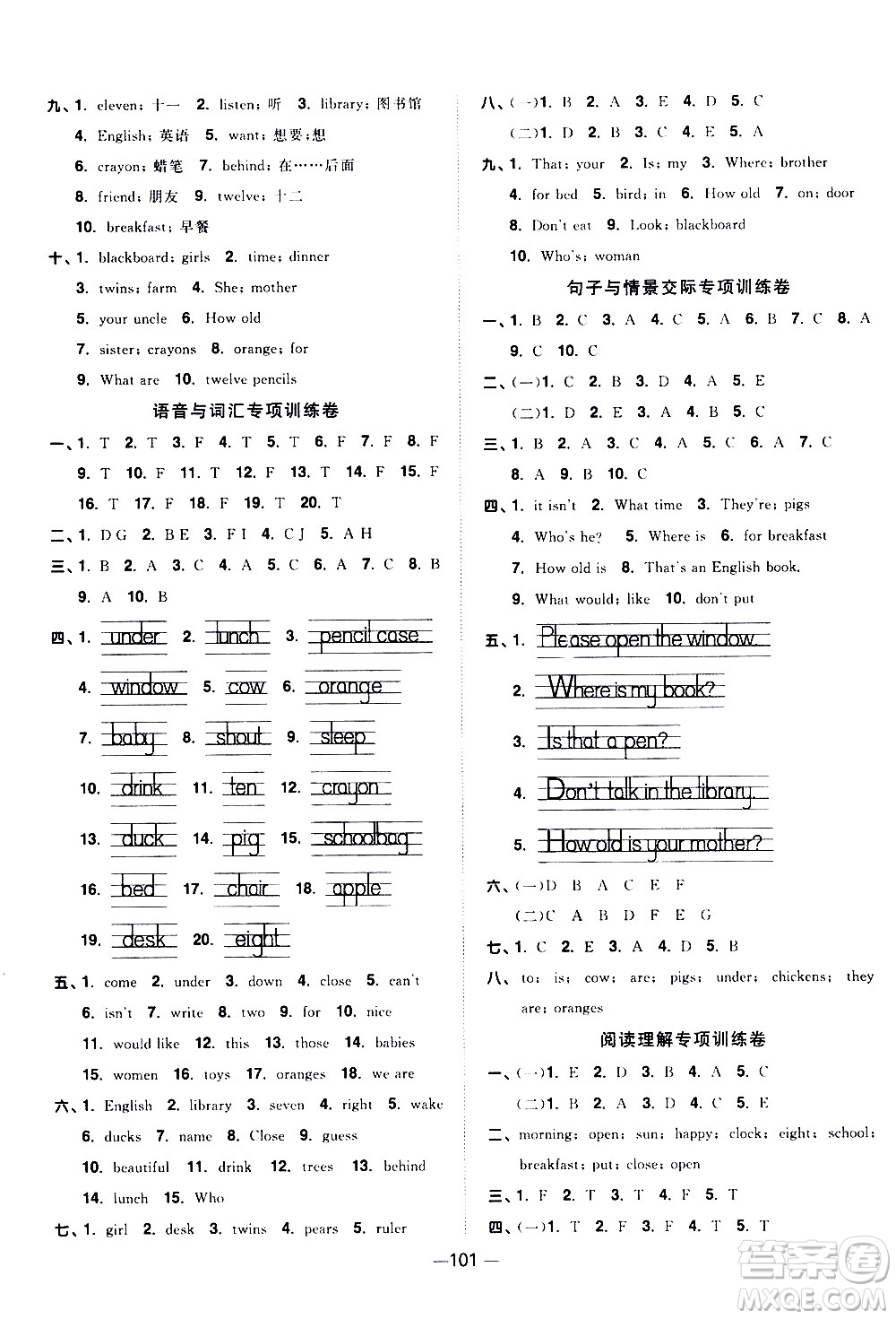 江西教育出版社2021陽光同學一線名師全優(yōu)好卷英語三年級下冊YL譯林版答案