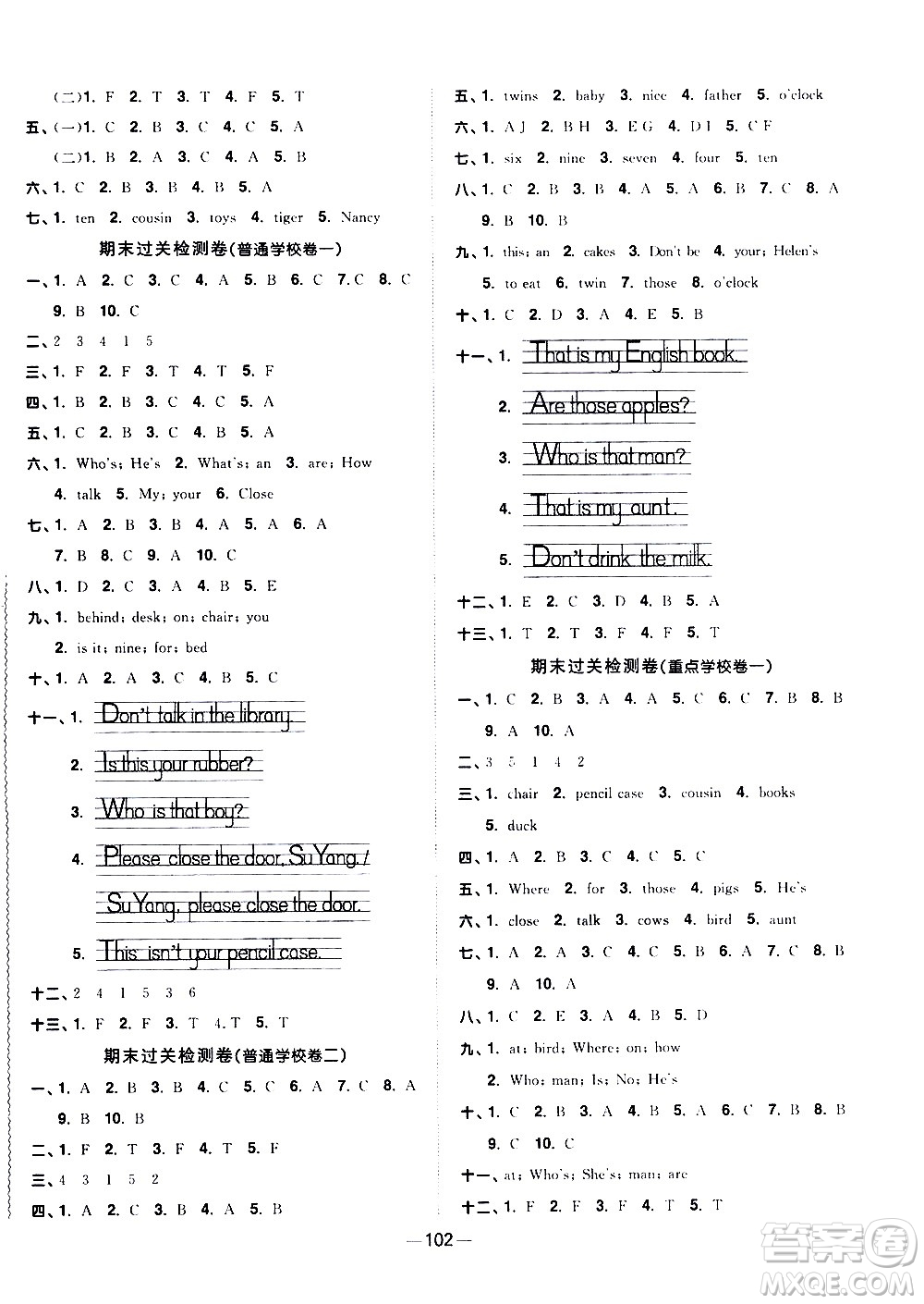 江西教育出版社2021陽光同學一線名師全優(yōu)好卷英語三年級下冊YL譯林版答案