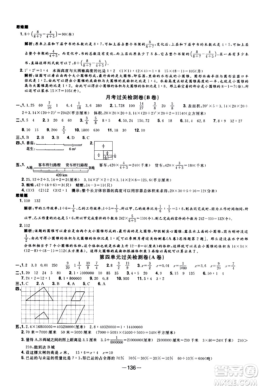 江西教育出版社2021陽光同學(xué)一線名師全優(yōu)好卷數(shù)學(xué)六年級下冊SJ蘇教版答案