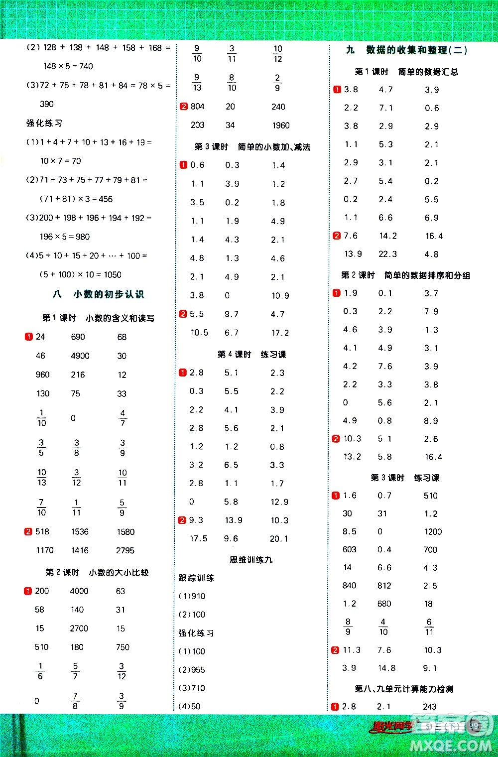 江西教育出版社2021陽(yáng)光同學(xué)計(jì)算小達(dá)人數(shù)學(xué)三年級(jí)下冊(cè)SJ蘇教版答案