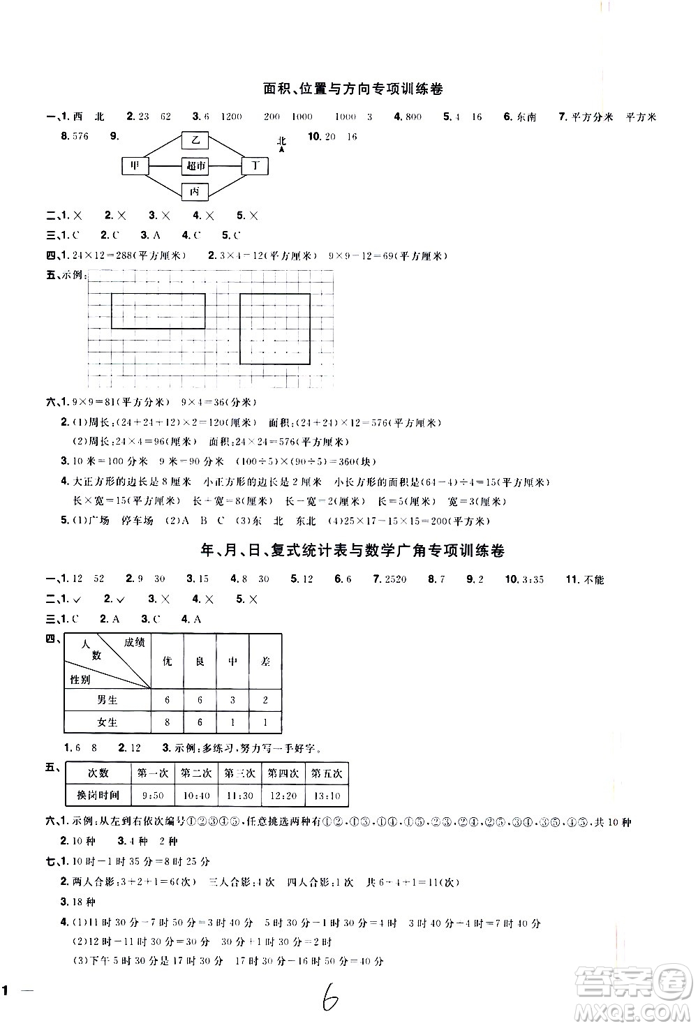 浙江教育出版社2021陽光同學全優(yōu)達標好卷數(shù)學三年級下冊R人教版浙江專版答案