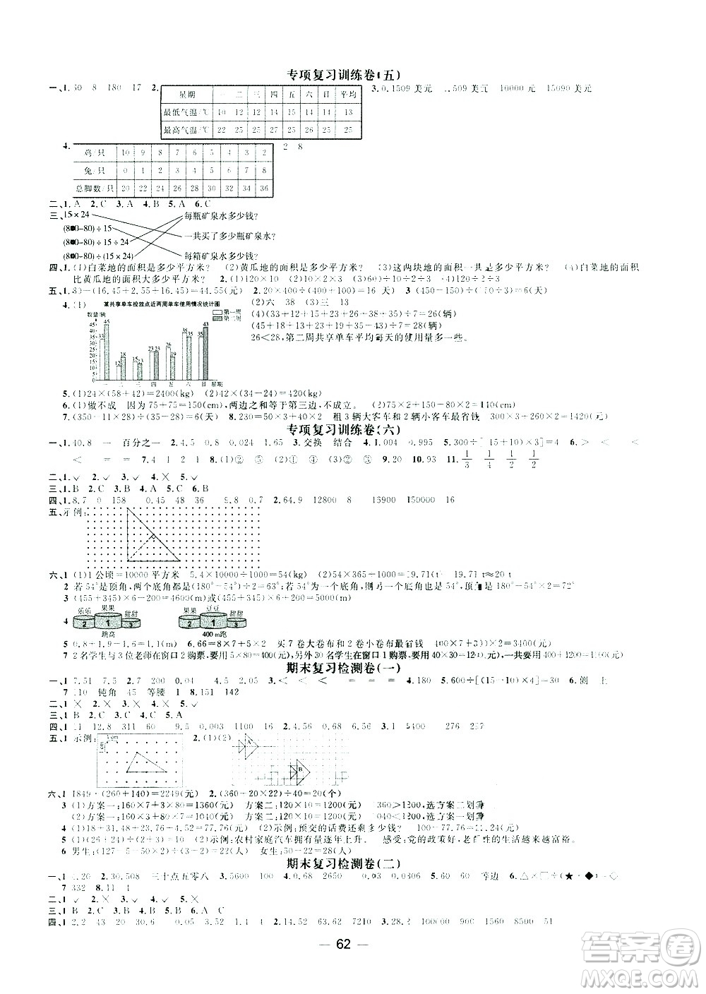 江西教育出版社2021陽(yáng)光同學(xué)期末復(fù)習(xí)15天沖刺100分?jǐn)?shù)學(xué)四年級(jí)下冊(cè)RJ人教版答案