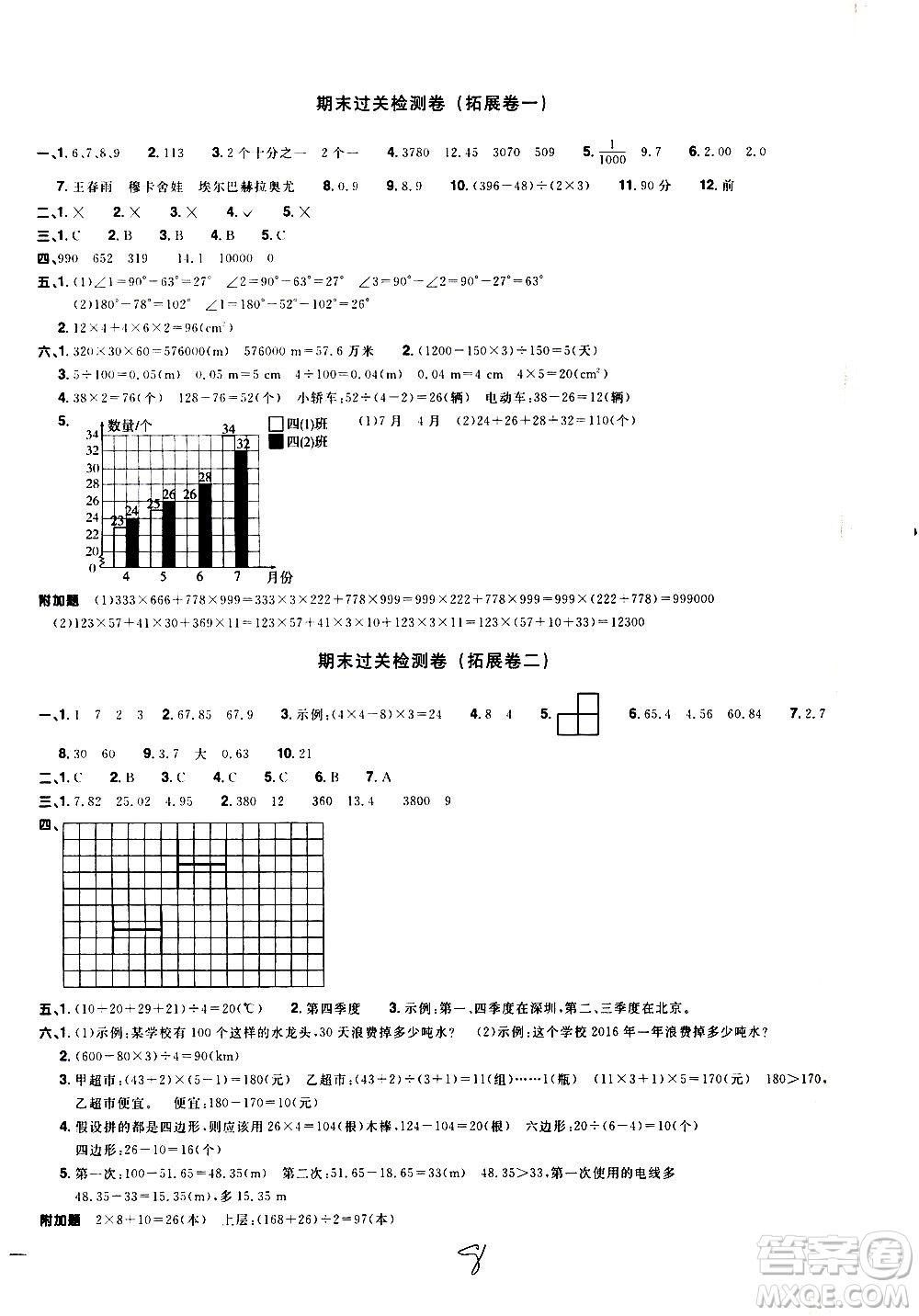 浙江教育出版社2021陽(yáng)光同學(xué)全優(yōu)達(dá)標(biāo)好卷數(shù)學(xué)四年級(jí)下冊(cè)R人教版浙江專(zhuān)版答案