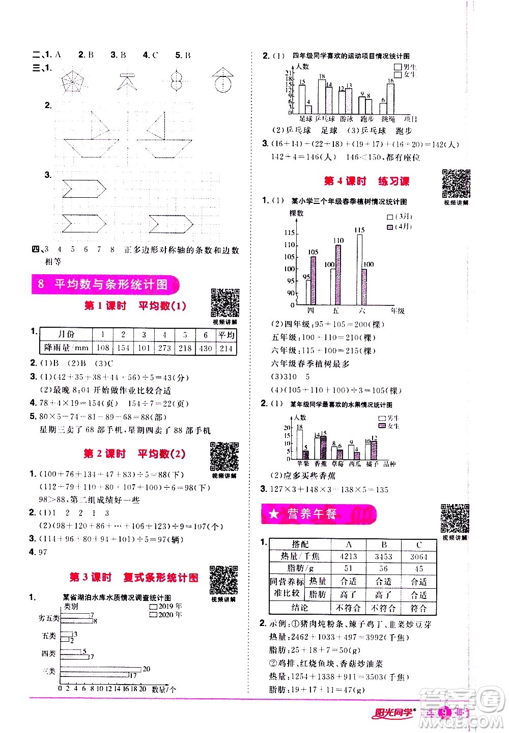 浙江教育出版社2021陽光同學(xué)課時達(dá)標(biāo)訓(xùn)練數(shù)學(xué)四年級下冊R人教版浙江專版答案