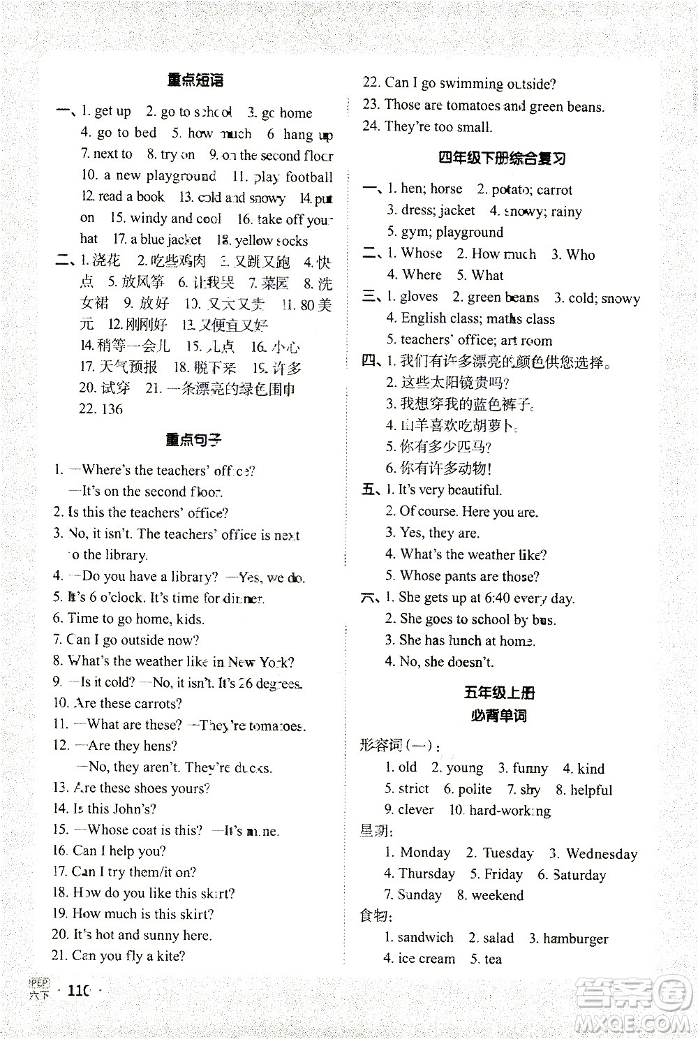 江西教育出版社2021陽(yáng)光同學(xué)默寫小達(dá)人英語(yǔ)六年級(jí)下冊(cè)PEP人教版答案