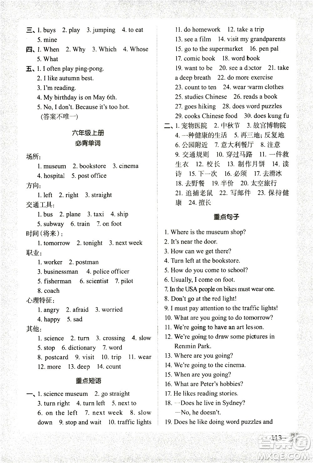 江西教育出版社2021陽(yáng)光同學(xué)默寫小達(dá)人英語(yǔ)六年級(jí)下冊(cè)PEP人教版答案