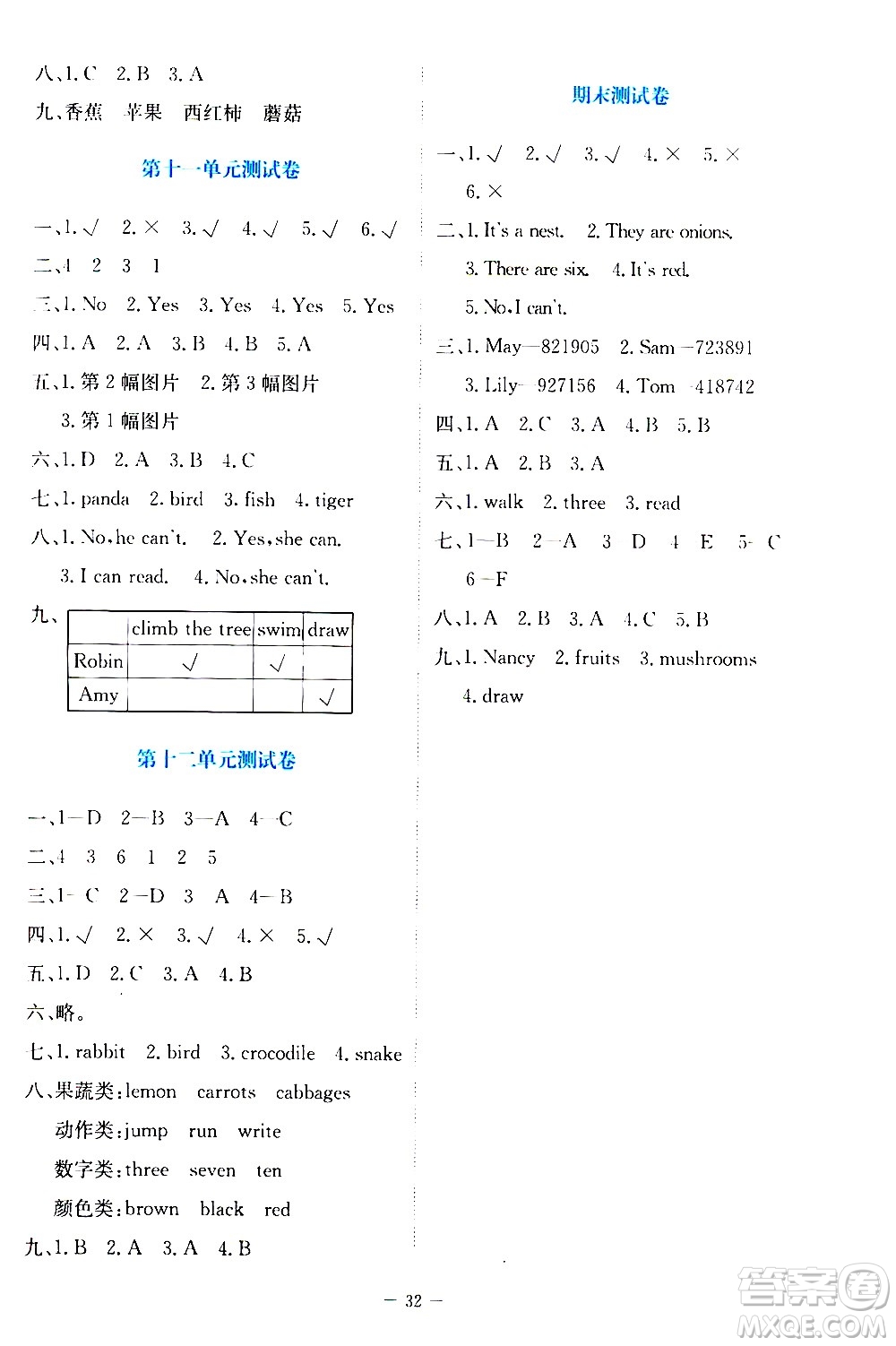 北京師范大學(xué)出版社2021課堂精練英語(yǔ)三年級(jí)起點(diǎn)三年級(jí)下冊(cè)北師大版福建專版答案