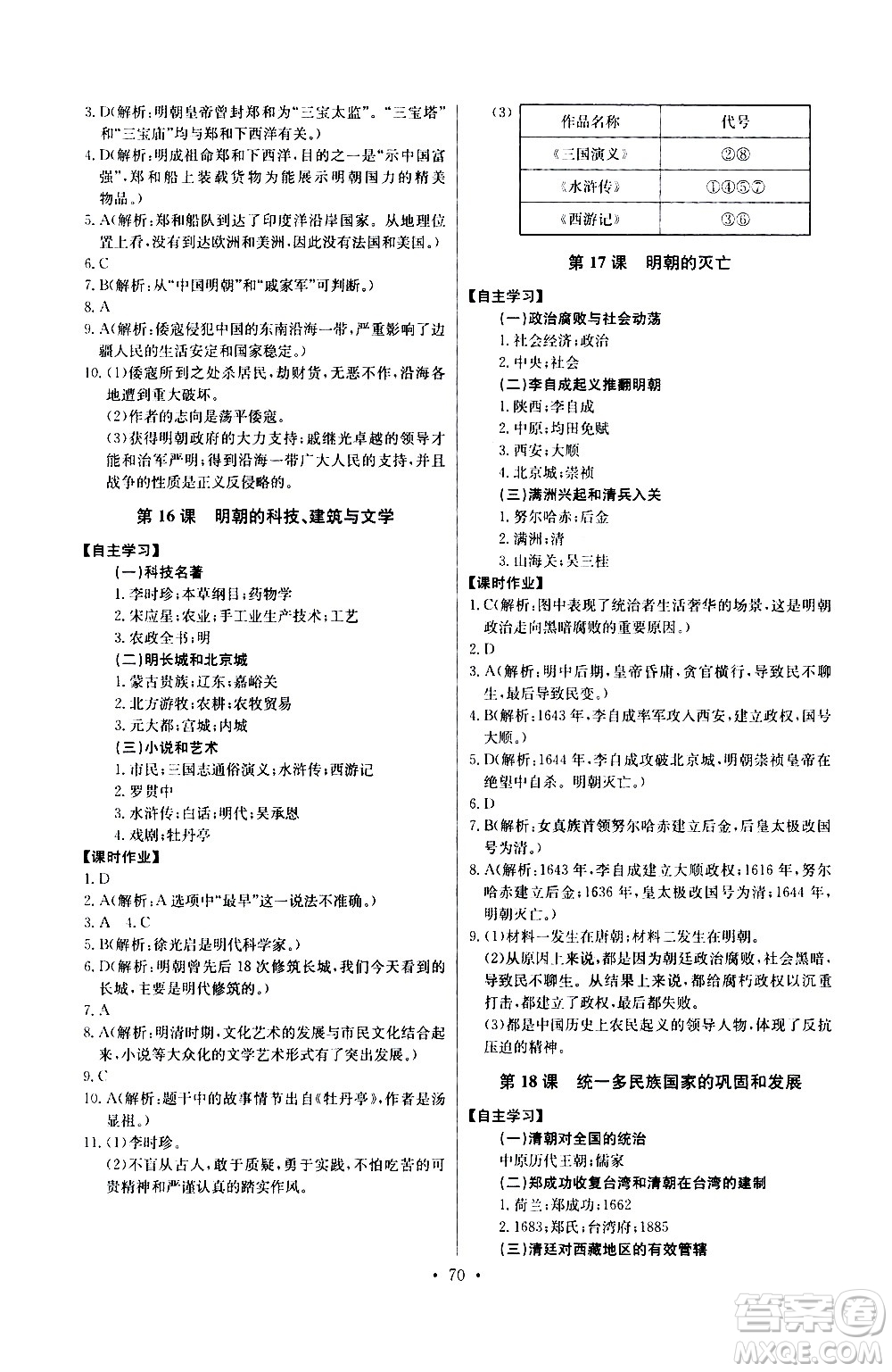 崇文書(shū)局2021長(zhǎng)江全能學(xué)案同步練習(xí)冊(cè)歷史七年級(jí)下冊(cè)人教版答案