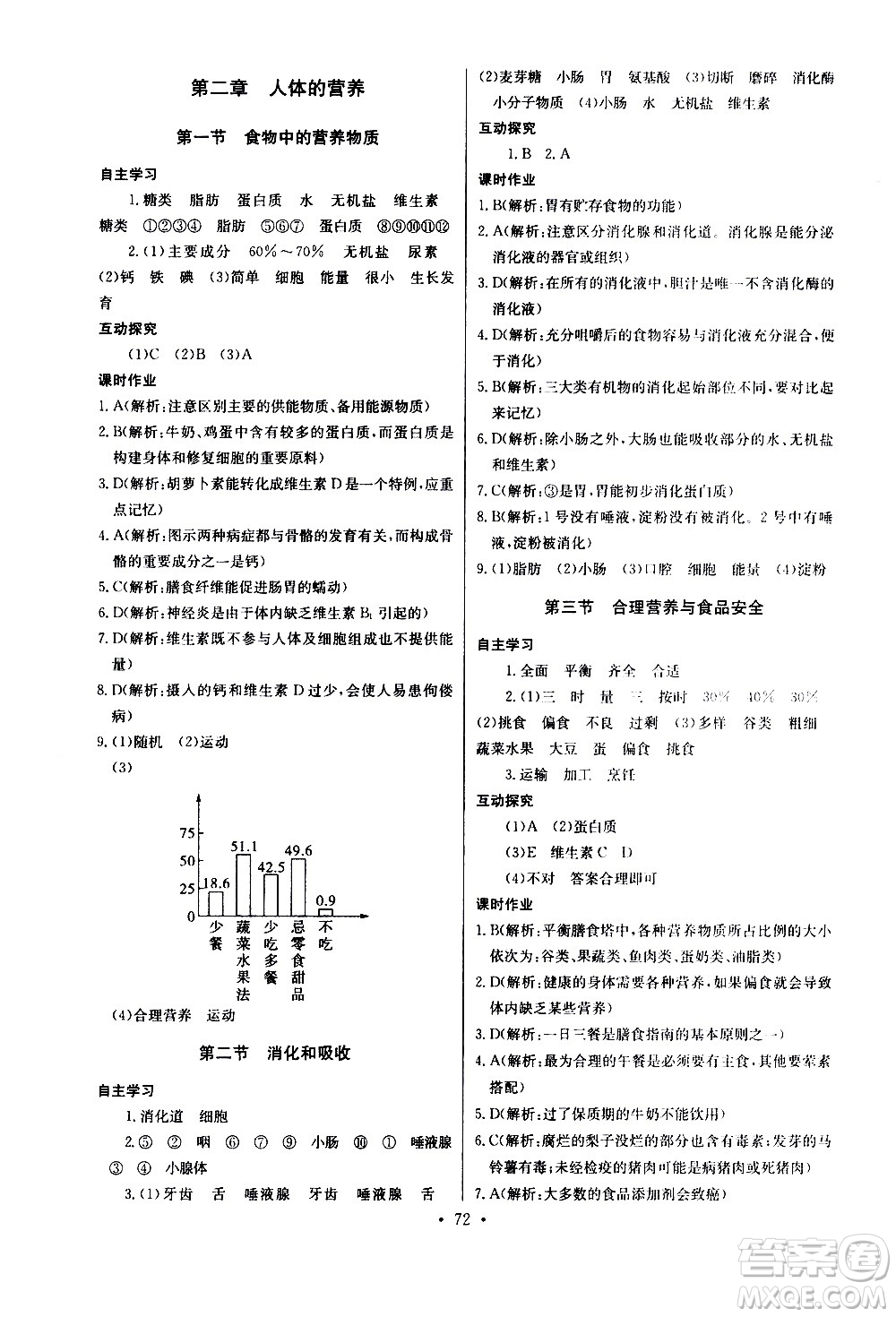 崇文書局2021長江全能學(xué)案同步練習(xí)冊生物學(xué)七年級下冊人教版答案