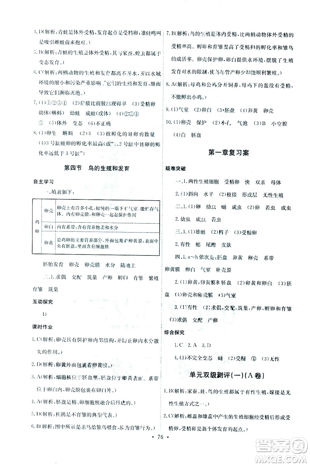 崇文書局2021長江全能學(xué)案同步練習(xí)冊生物學(xué)八年級下冊人教版答案