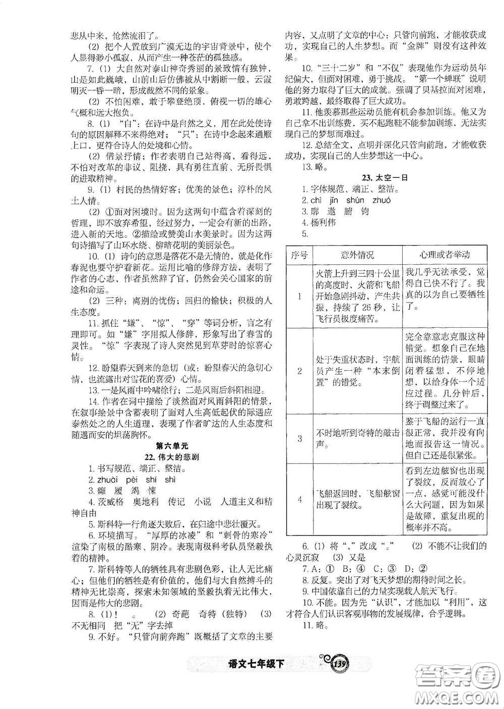 遼寧教育出版社2021尖子生新課堂課時(shí)作業(yè)七年級語文下冊人教版答案