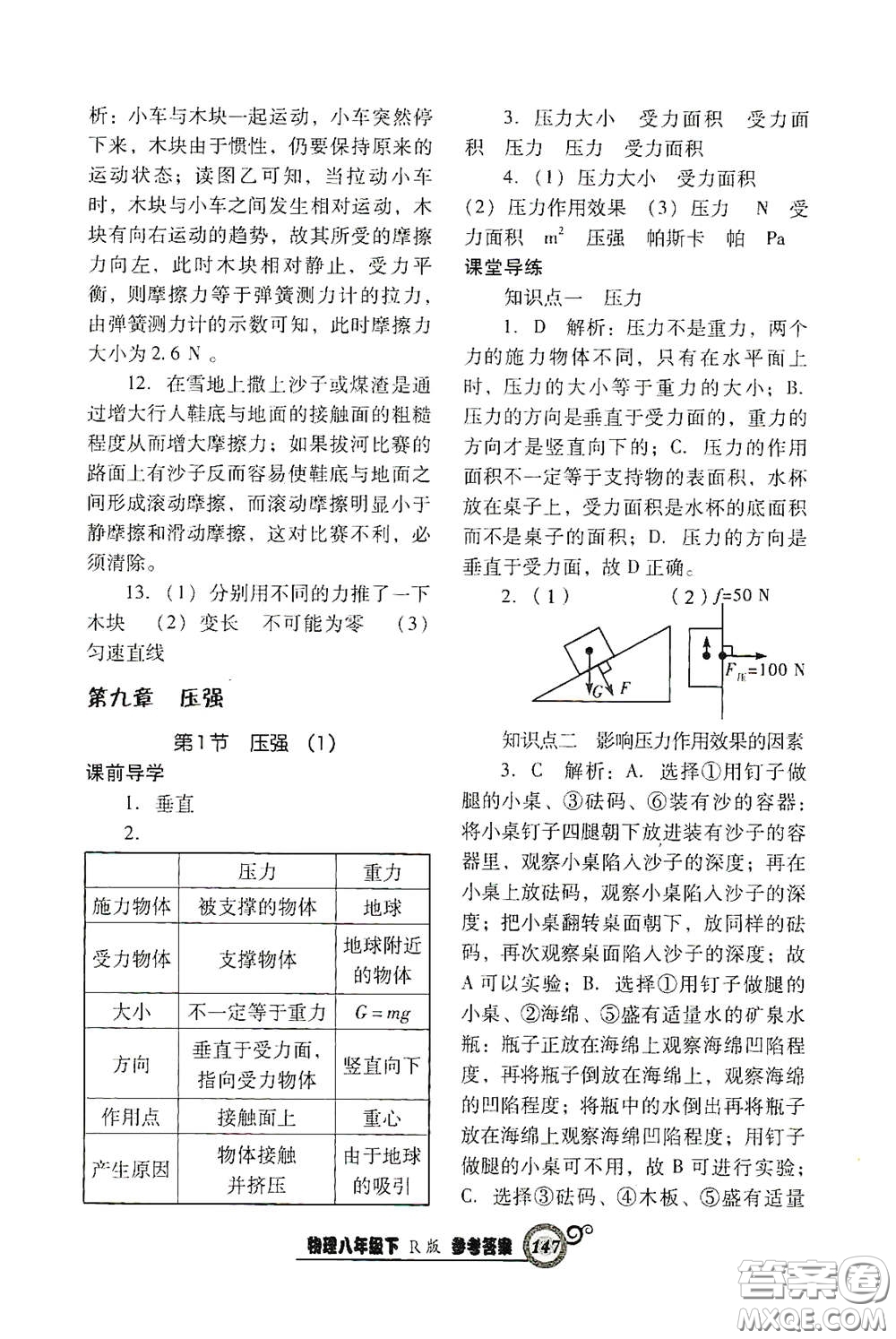 遼寧教育出版社2021尖子生新課堂課時(shí)作業(yè)八年級(jí)物理下冊(cè)人教版答案