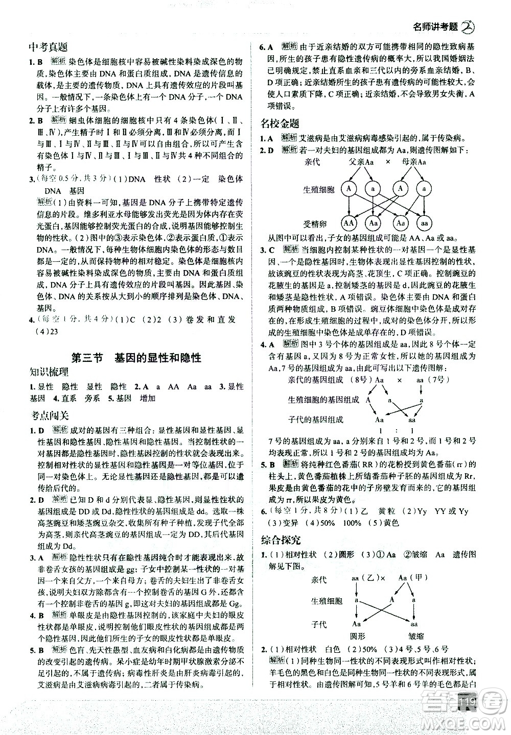 現(xiàn)代教育出版社2021走向中考考場生物學(xué)八年級下冊RJ人教版答案