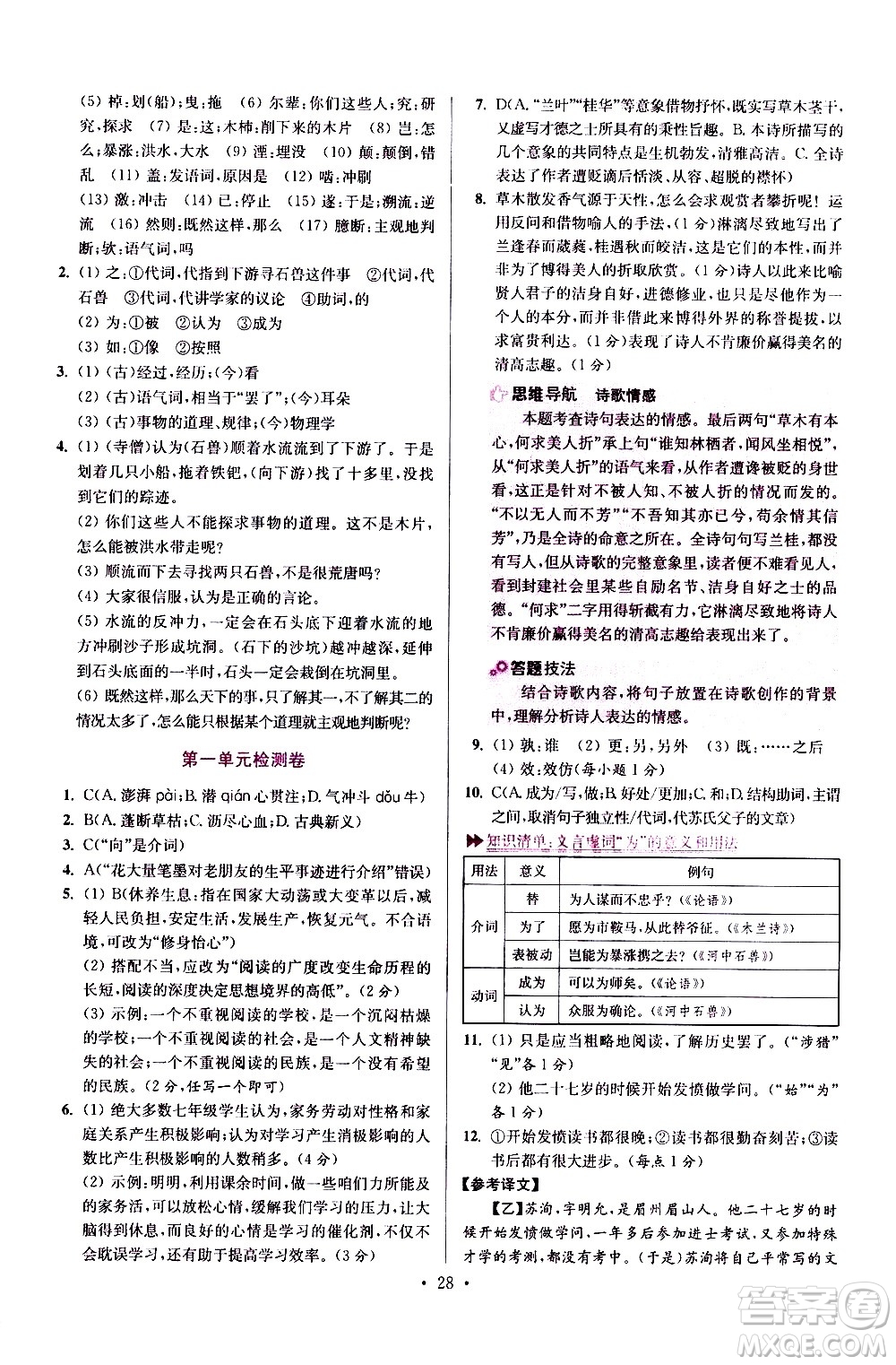 江蘇鳳凰科學(xué)技術(shù)出版社2021初中語文小題狂做提優(yōu)版七年級下冊通用版答案