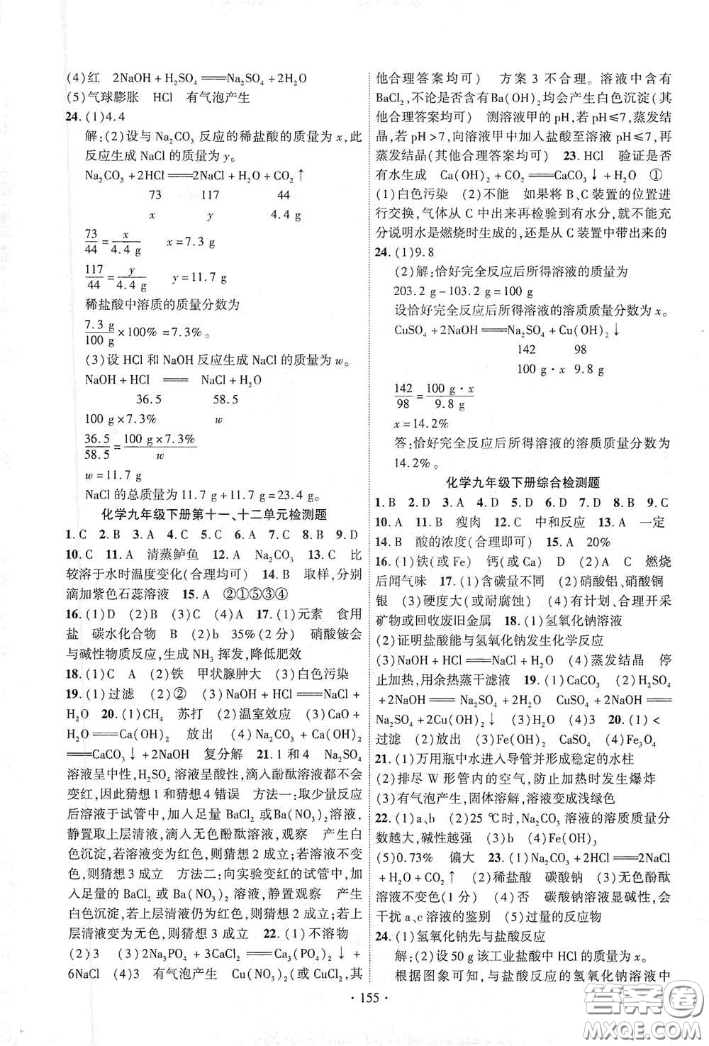 寧夏人民教育出版社2021暢優(yōu)新課堂九年級化學下冊人教版江西專版答案