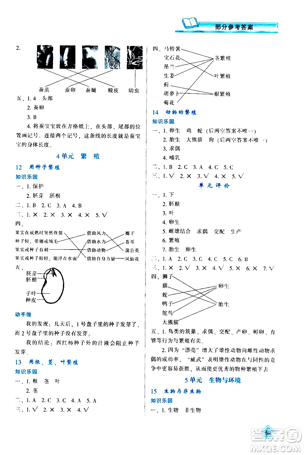 陜西人民教育出版社2021新課程學習與評價四年級科學下B蘇教版答案