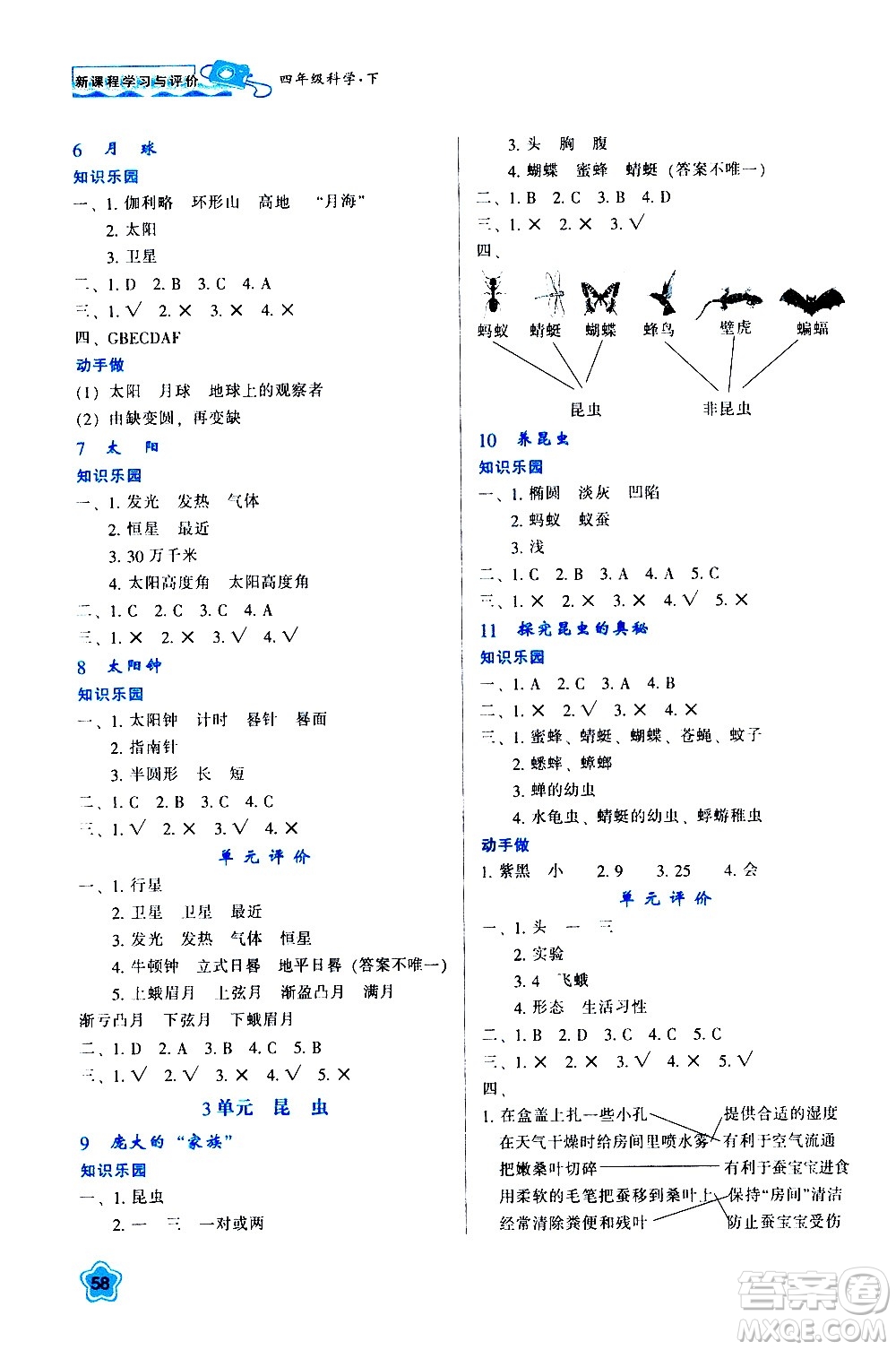 陜西人民教育出版社2021新課程學習與評價四年級科學下B蘇教版答案