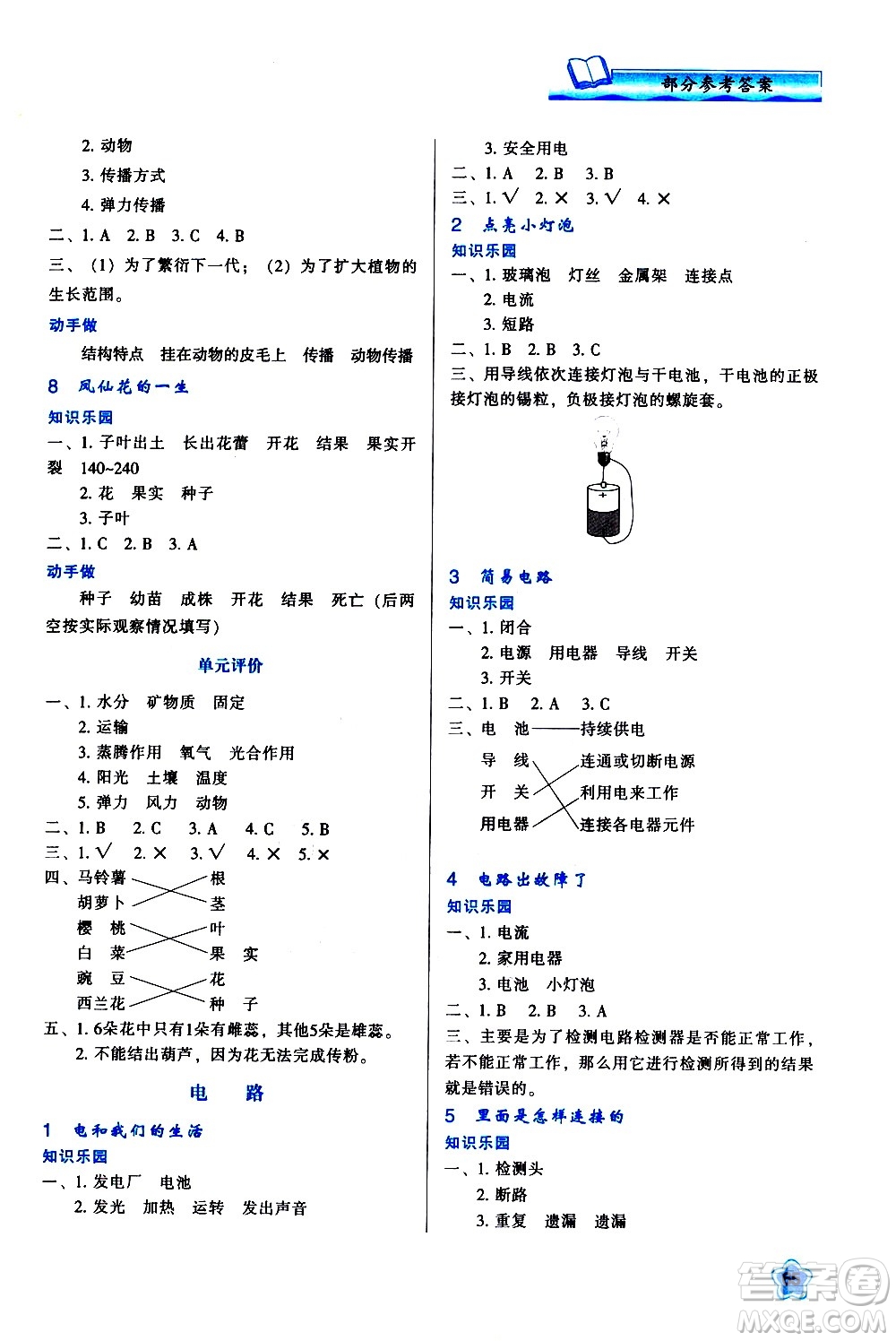 陜西人民教育出版社2021新課程學(xué)習(xí)與評(píng)價(jià)四年級(jí)科學(xué)下K人教版答案