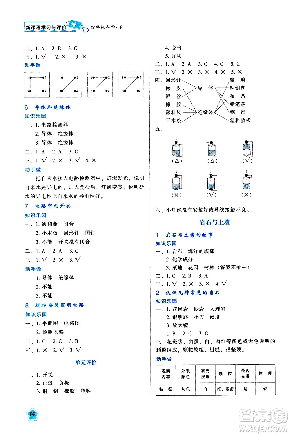 陜西人民教育出版社2021新課程學(xué)習(xí)與評(píng)價(jià)四年級(jí)科學(xué)下K人教版答案