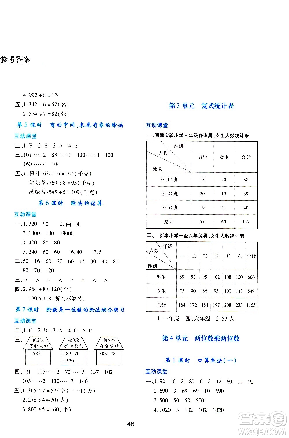 陜西人民教育出版社2021新課程學(xué)習(xí)與評(píng)價(jià)三年級(jí)數(shù)學(xué)下A人教版答案