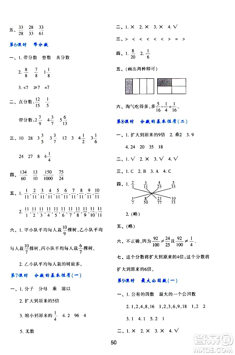 陜西人民教育出版社2021新課程學(xué)習(xí)與評(píng)價(jià)五年級(jí)數(shù)學(xué)下A人教版答案