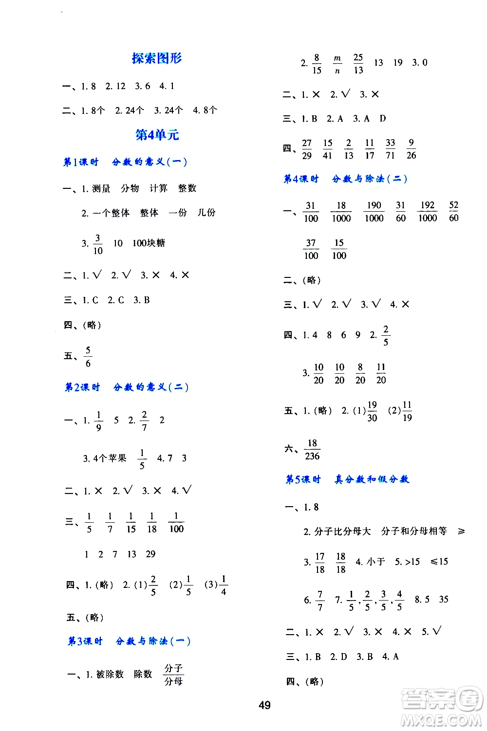 陜西人民教育出版社2021新課程學(xué)習(xí)與評(píng)價(jià)五年級(jí)數(shù)學(xué)下A人教版答案