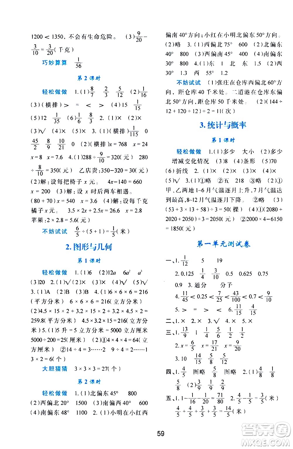 陜西人民教育出版社2021新課程學(xué)習(xí)與評價(jià)五年級數(shù)學(xué)下C北師大版答案