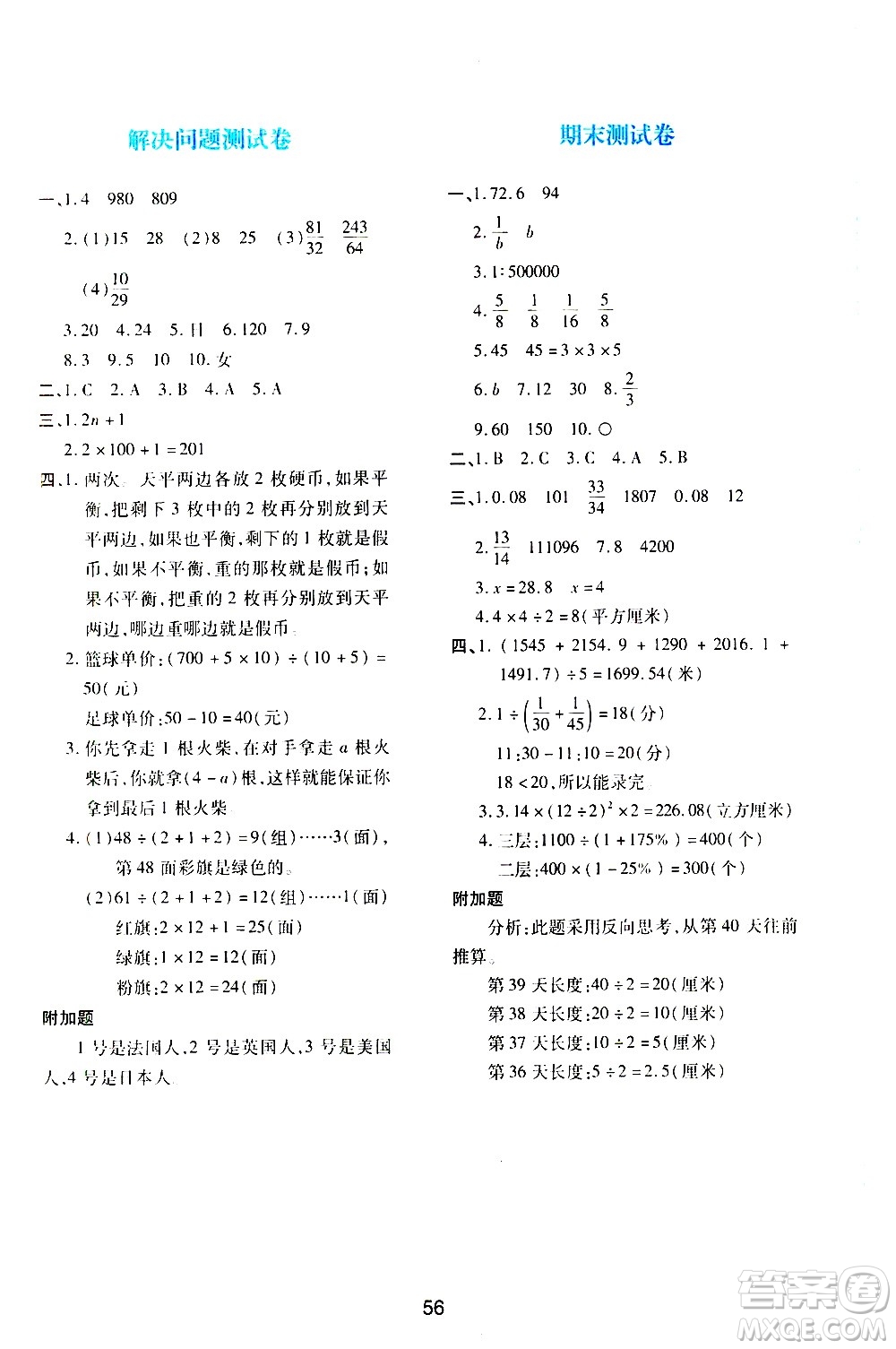 陜西人民教育出版社2021新課程學(xué)習(xí)與評(píng)價(jià)六年級(jí)數(shù)學(xué)下A人教版答案