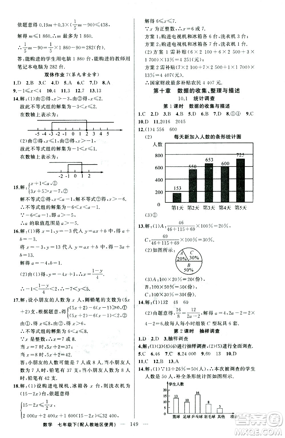 新疆青少年出版社2021黃岡100分闖關(guān)數(shù)學(xué)七年級(jí)下人教版答案