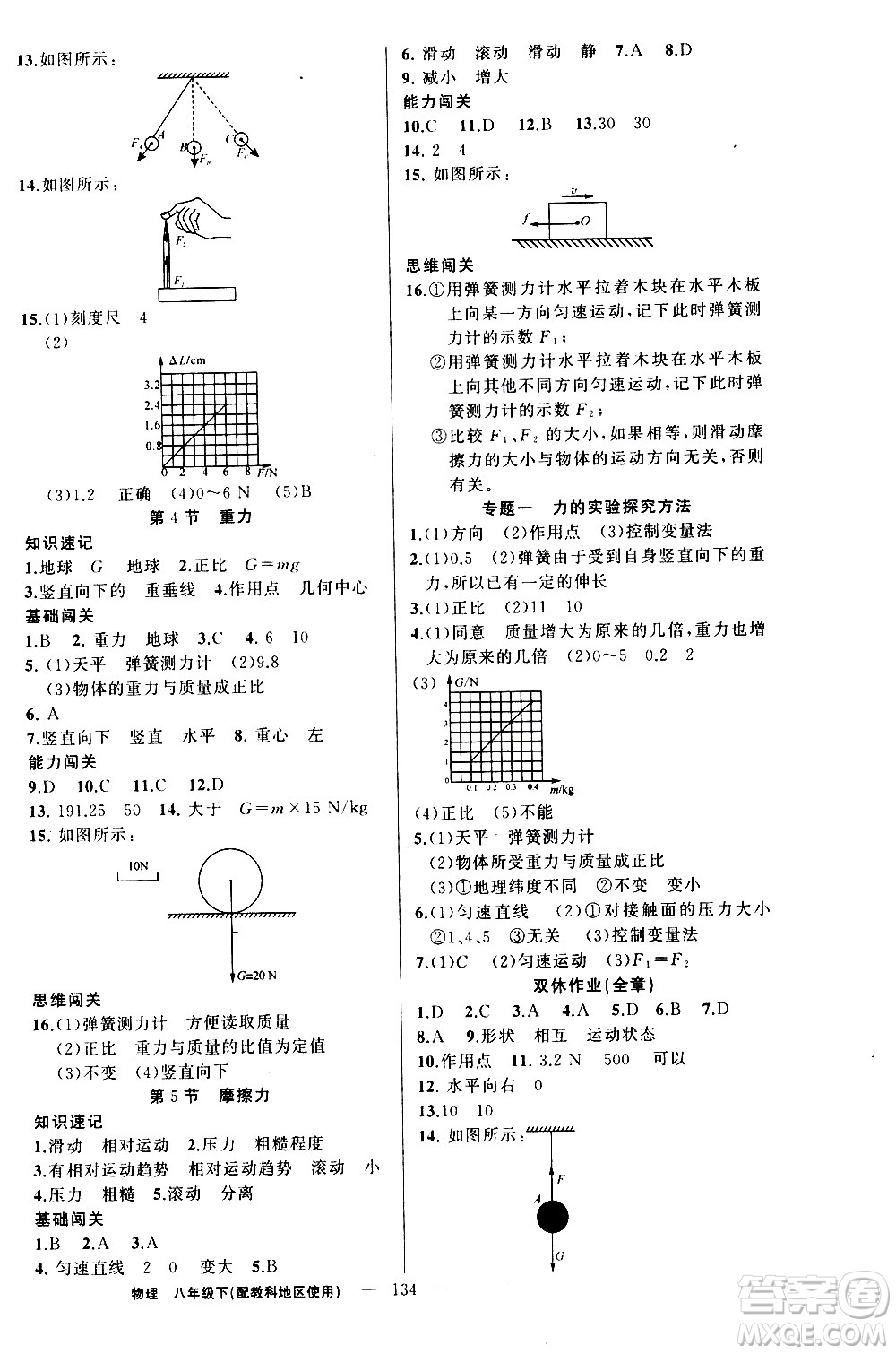 新疆青少年出版社2021黃岡100分闖關(guān)物理八年級下教科版答案