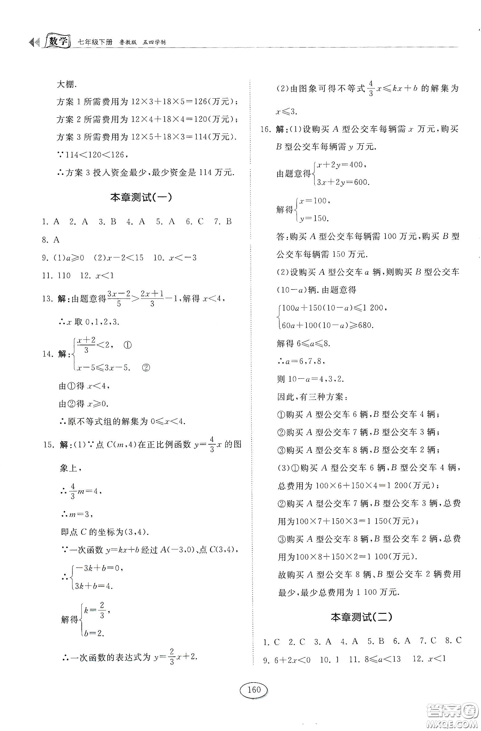 山東科學(xué)技術(shù)出版社2021初中同步練習(xí)冊(cè)七年級(jí)數(shù)學(xué)下冊(cè)魯教版五四學(xué)制答案