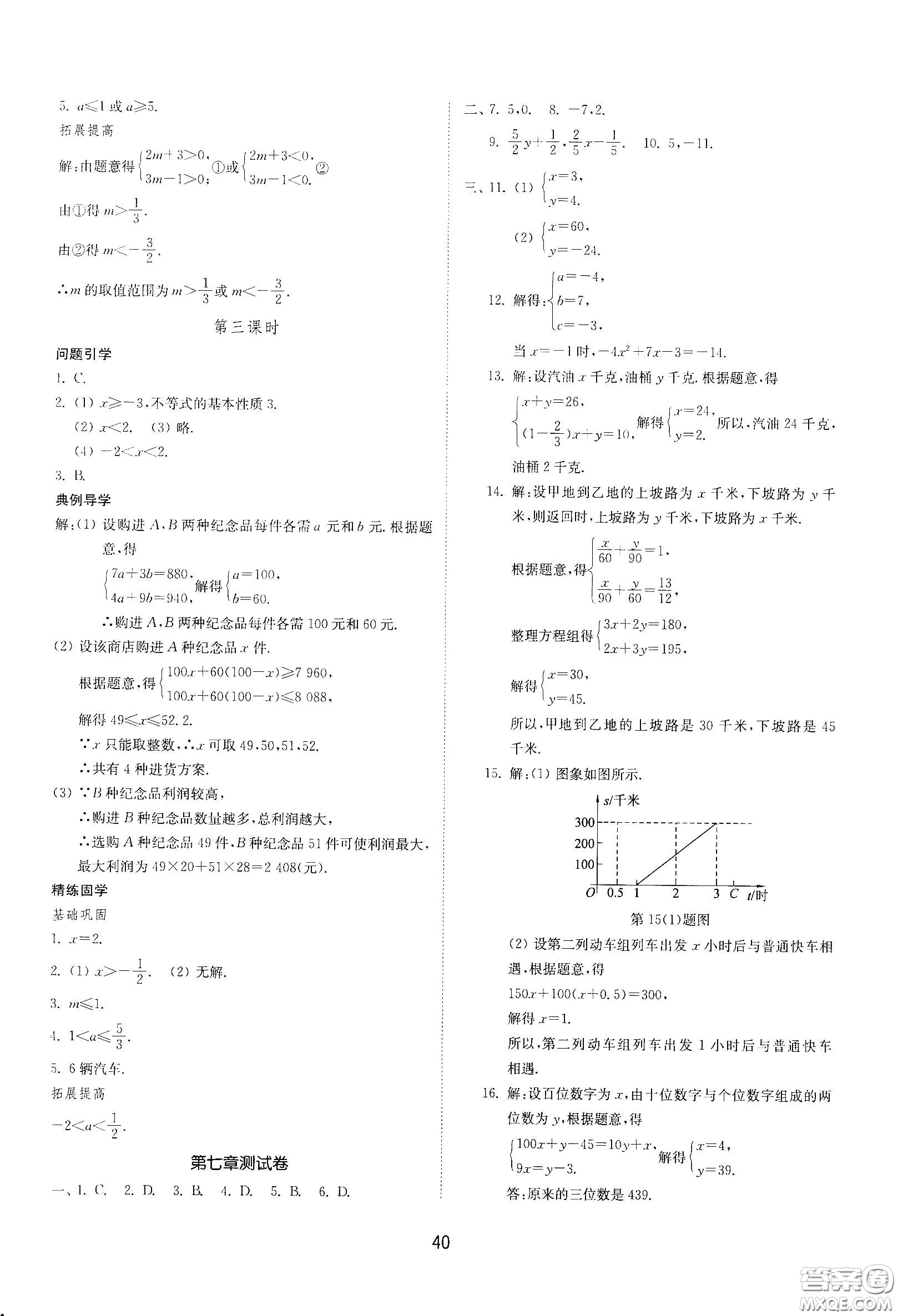 山東教育出版社2021初中同步練習冊七年級數(shù)學下冊魯教版五四學制答案