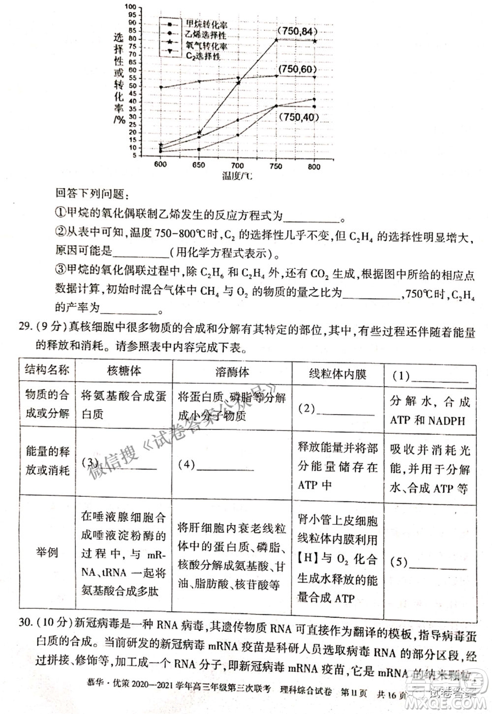 2021年慕華優(yōu)策高三年級第三次聯(lián)考理科綜合試題及答案