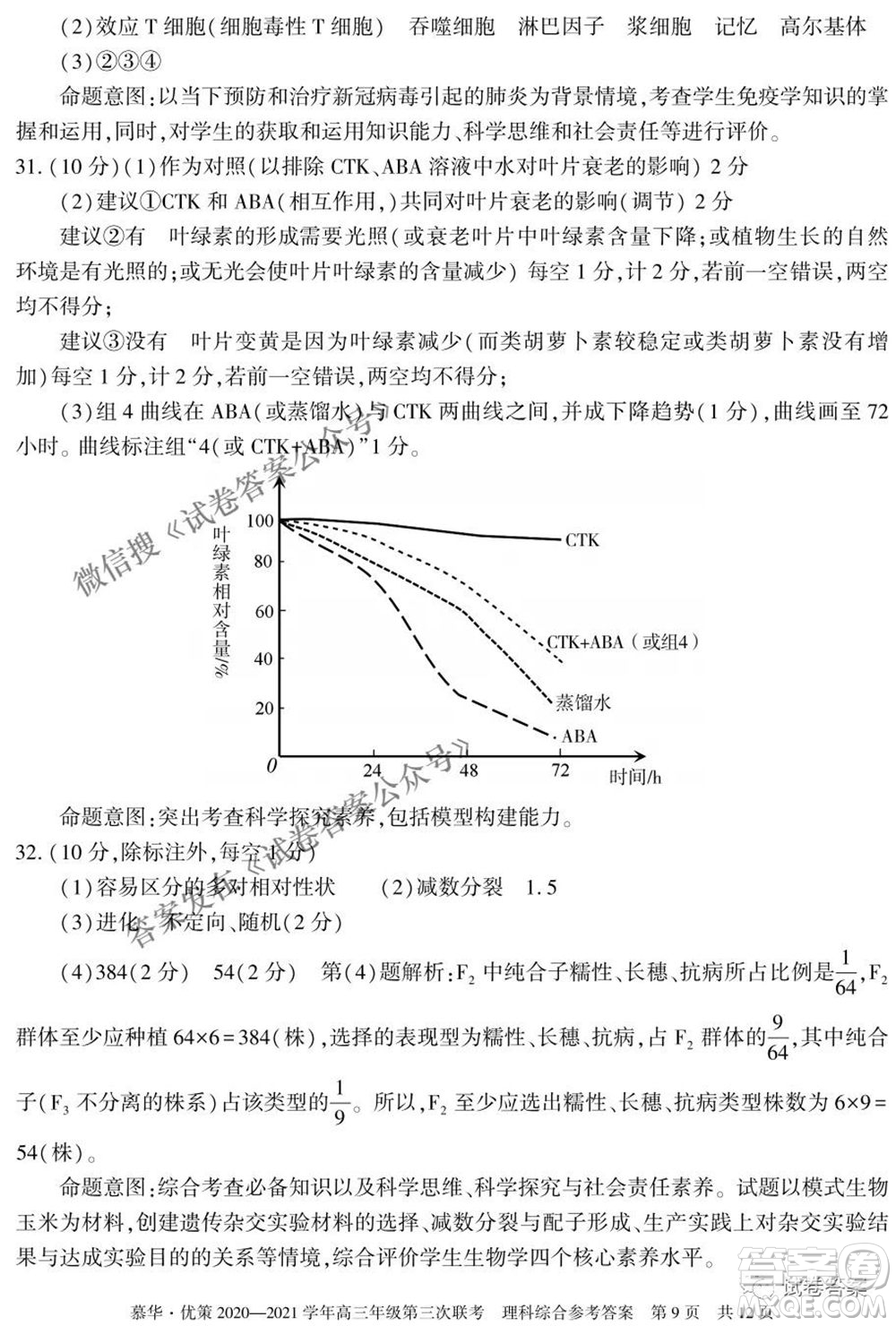 2021年慕華優(yōu)策高三年級第三次聯(lián)考理科綜合試題及答案