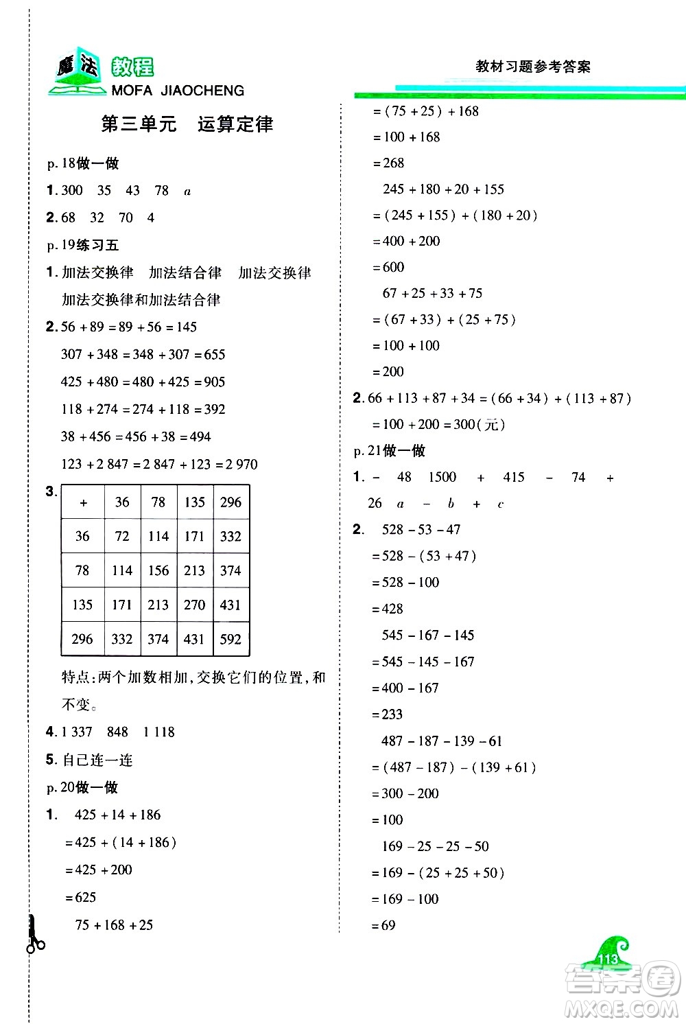 江西美術(shù)出版社2021魔法教程數(shù)學(xué)四年級(jí)下冊(cè)精解版RJ人教版答案