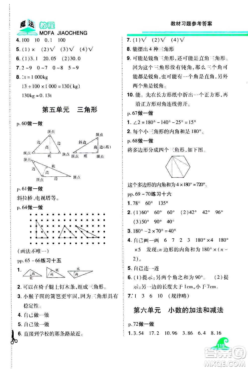 江西美術(shù)出版社2021魔法教程數(shù)學(xué)四年級(jí)下冊(cè)精解版RJ人教版答案