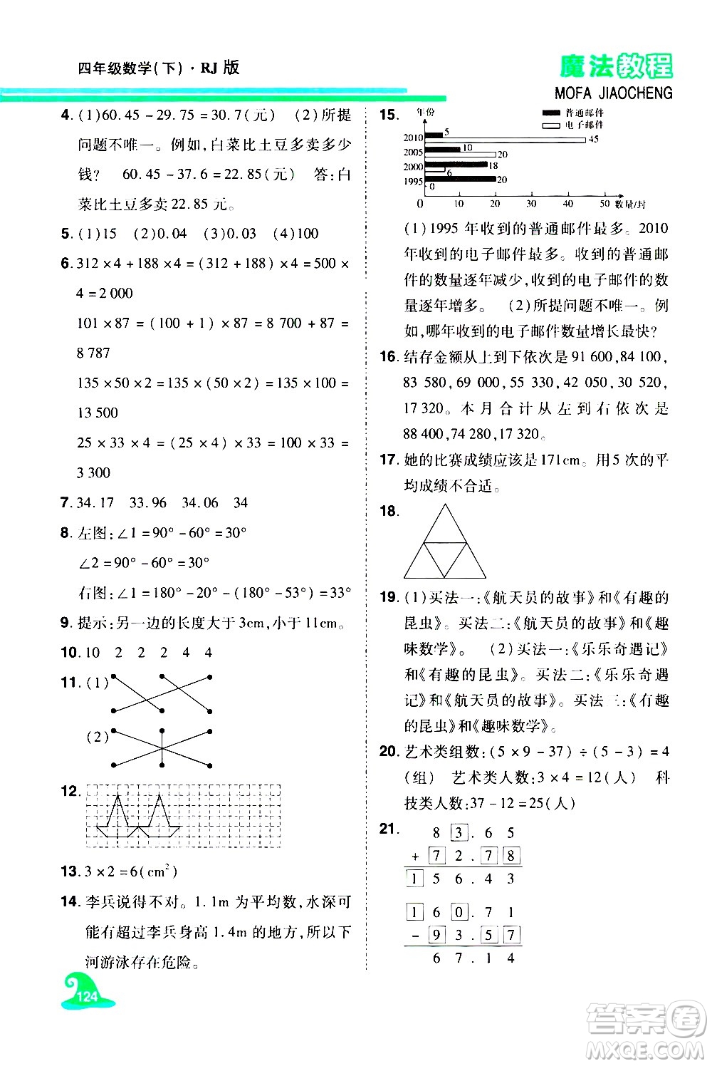 江西美術(shù)出版社2021魔法教程數(shù)學(xué)四年級(jí)下冊(cè)精解版RJ人教版答案